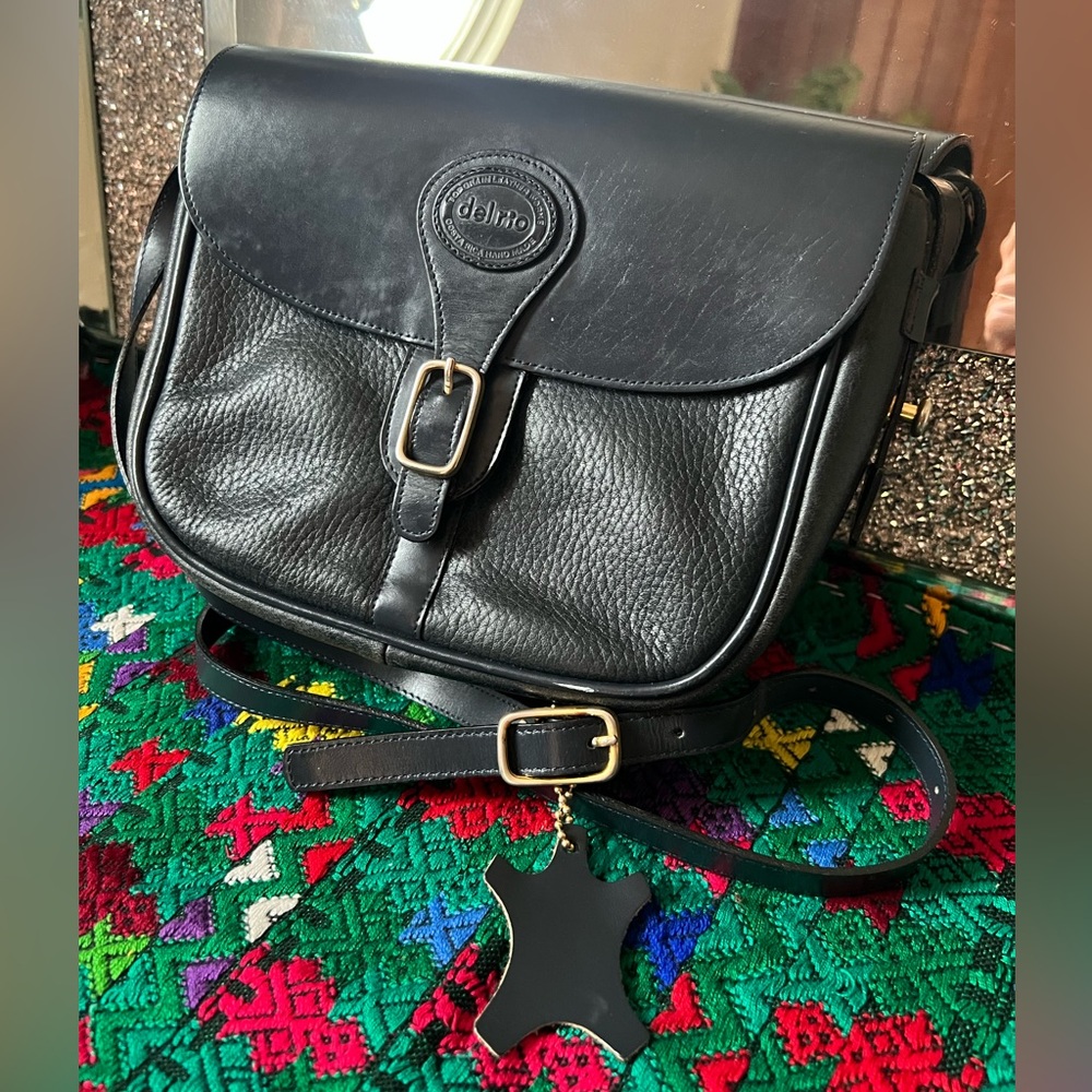 Vintage Del Rio Black Genuine Leather Saddle Crossbody Shoulder Bag